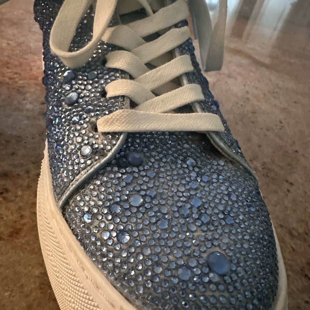 Betsey Johnson Blue Crystal-Embellished Lace-Up Sneaker